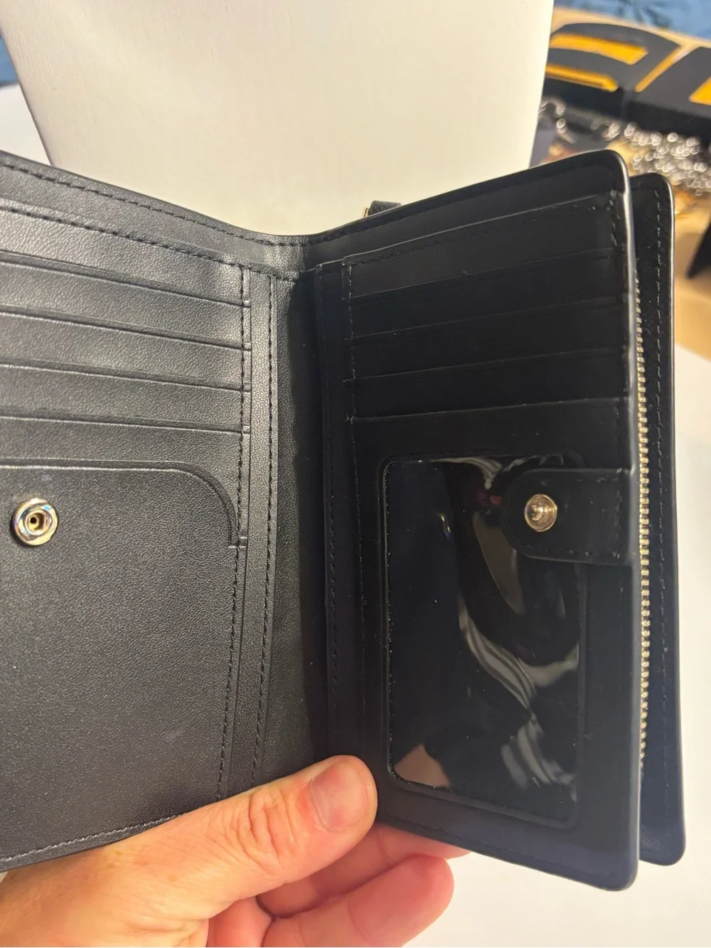 kate spade New York Black Saffiano Zip Wallet with Gold Logo